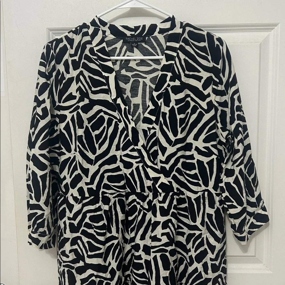 Rachel Zoe Zebra Patterned Dress size large black white baby doll dress - Picture 5 of 6